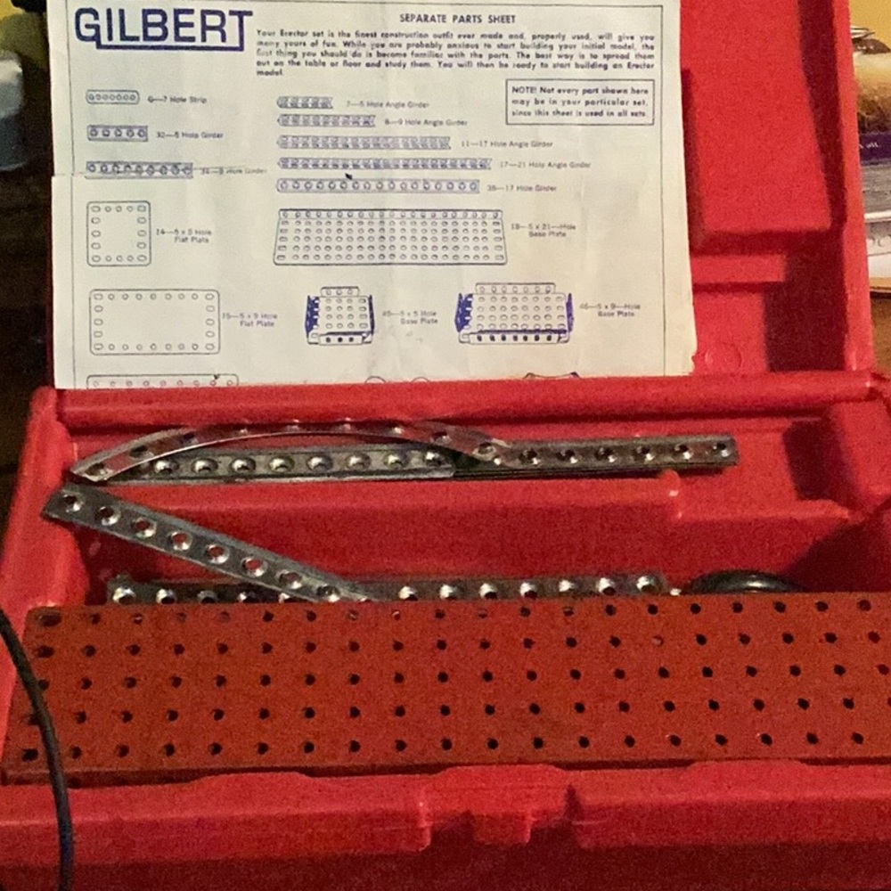🦿🦾VintageGILBERT Erector Set IN RED Carry Case w/ Pamphlets